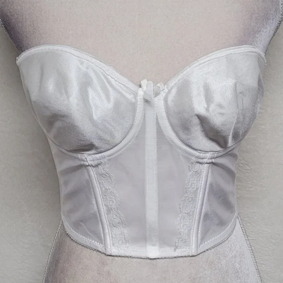 Merry Widow 60s Vintage White Corset Bustier Over Bust Longline Backless Bra 36B - Picture 3 of 11